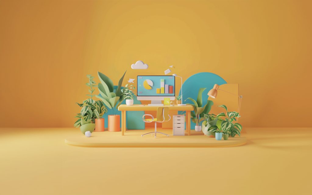 3d animation of a desk set up